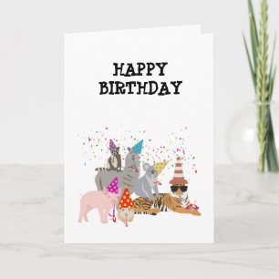 Carte Fête des animaux - Animaux à la fête d'anniversair