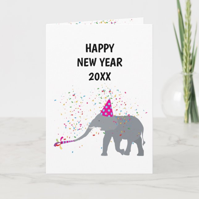 Carte Fête des éléphants - Fêtes des animaux Nouvel An (Devant)