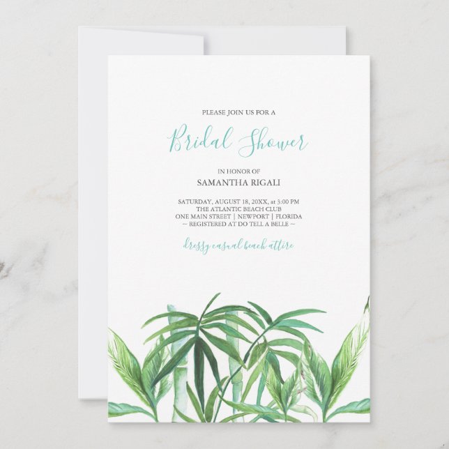 Carte Fête des mariées de plage tropicale aquarelle (Devant)