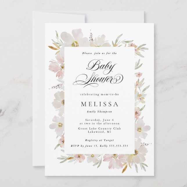 Carte Fête des mariées des fleurs d'aquarelle crème et b (Devant)