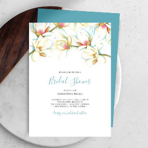 Carte Fête des mariées florale Magnolia Aquarelle blanch