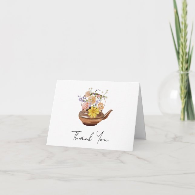 Carte Fête des mariées Florale Teapot Tea Party Merci (Devant)