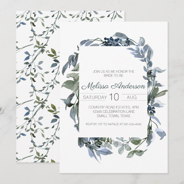 Carte Fête des mariées florale verte en argent Sage (Devant / Derrière)