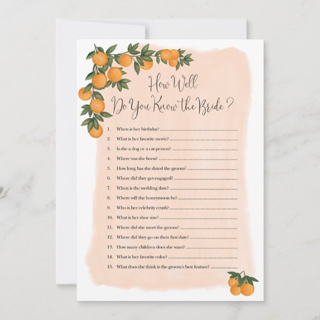 Carte Fête des mariées Jeu Comment bien connaissez-vous  (Devant)