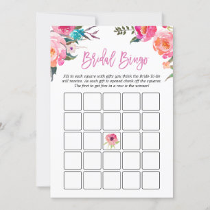 Carte Fête des mariées Jeu de Bingo   Aquarelle rose flo