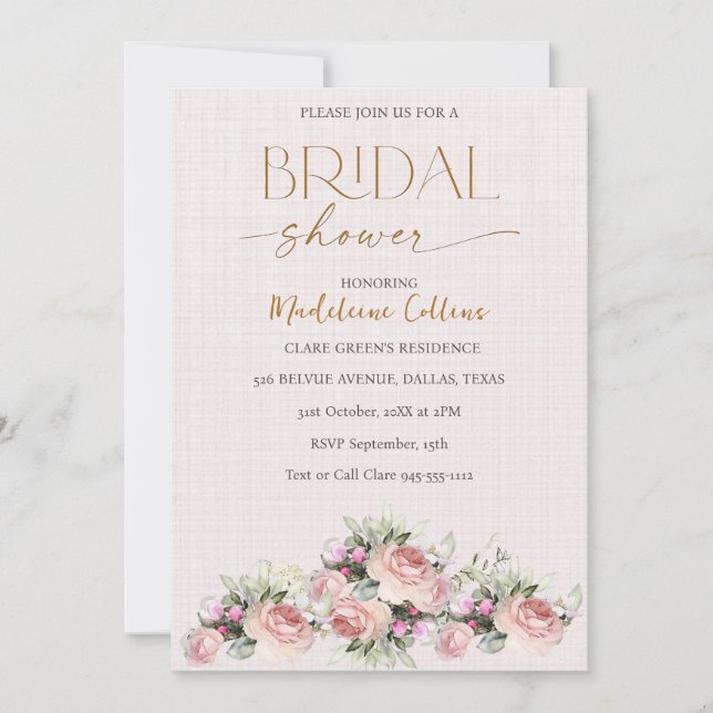 Carte Fête des mariées personnalisée Bouquet Rose Invita (Devant)