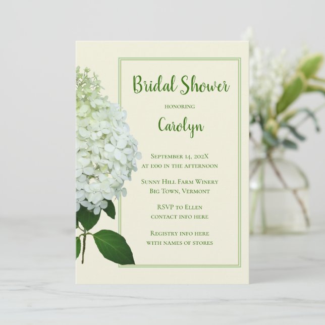 Carte Fête des mariées verte de printemps Hydrangea Invi (Debout devant)