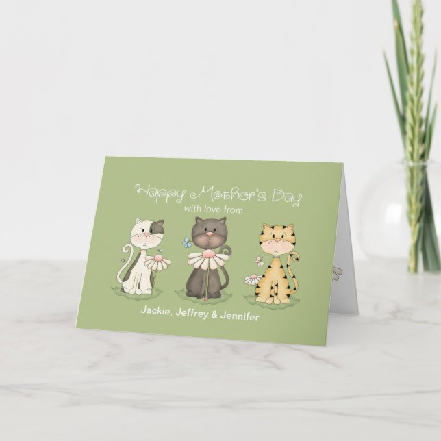 Carte Fête des Mères, 3 Chats de tous - noms personnalis (Devant)