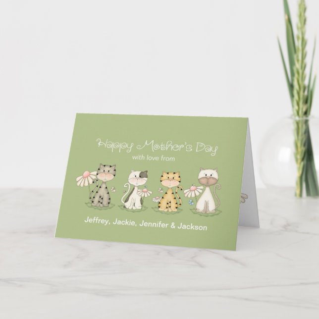 Carte Fête des Mères, 4 Chats de tous - noms personnalis (Devant)