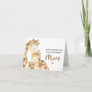 Carte Fête des mères à maman Giraffe Aquarelle