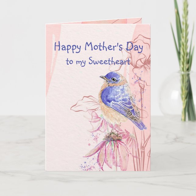 Carte Fête des Mères Amoureux Bluebird Garden Oiseau (Devant)