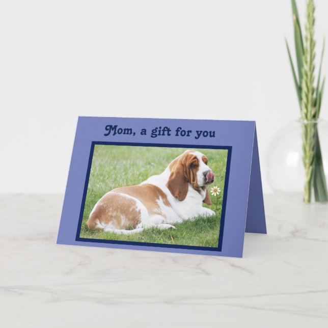 Carte Fête des Mères amusante avec Basset Hound &  (Devant)