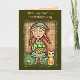 Carte Fête des mères Apple Girl & Cat Art Greeting Card
