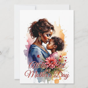 Carte Fête des mères Aquarelle africaine Amour Art