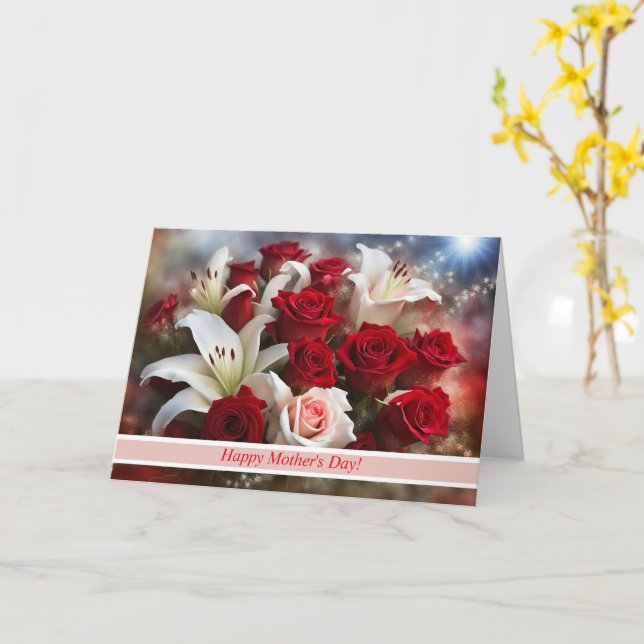 Carte Fête des mères Beau Bouquet de fleurs Rose (Fleur jaune)
