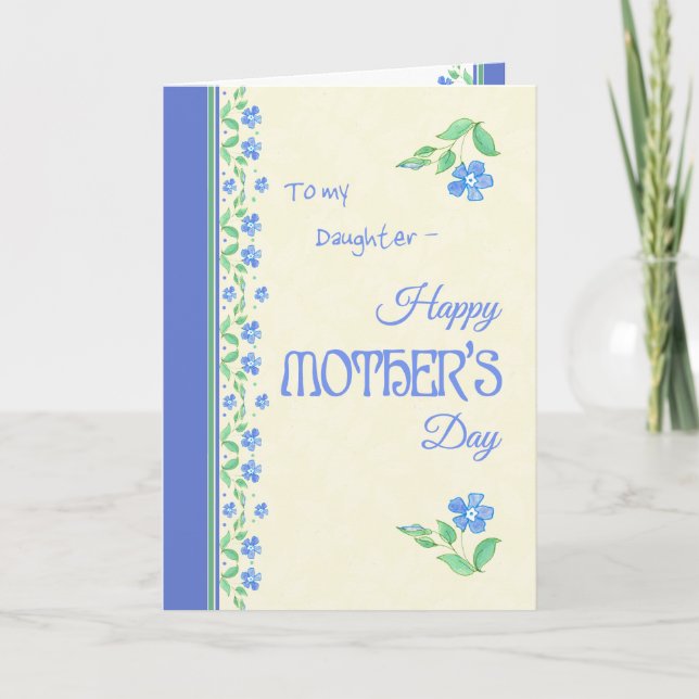 Carte Fête des Mères Bleu Périwinkle Floral fille (Devant)