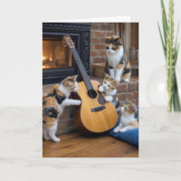Fête des mères chat calicot avec chatons et guitar