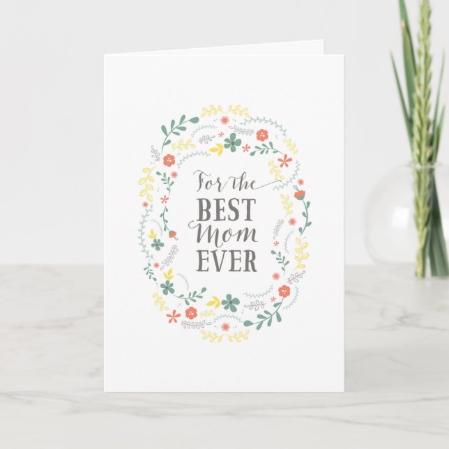 Carte Fête des mères couronne de fleurs pour la meilleur (Devant)