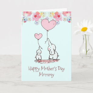 Carte Fête des mères de bébé éléphant maman & bébé