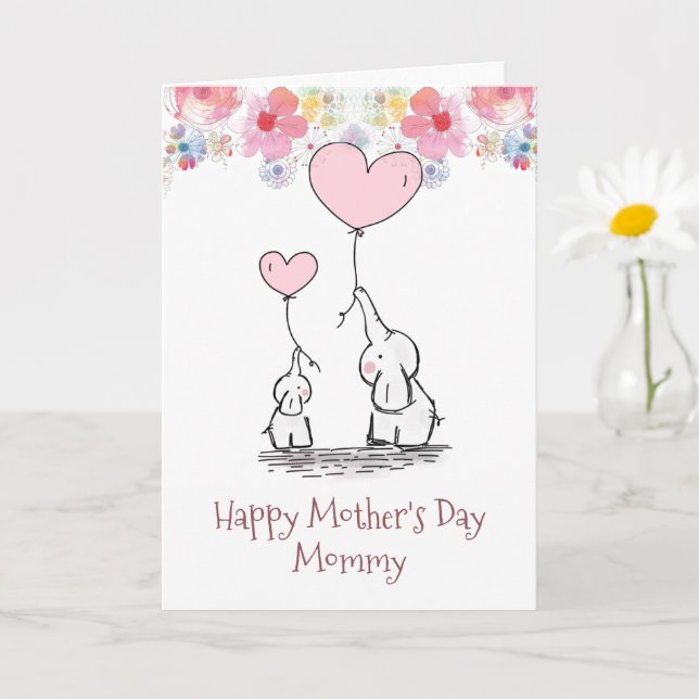 Carte Fête des mères de Elephant Mom & Baby Card (Petite plante)