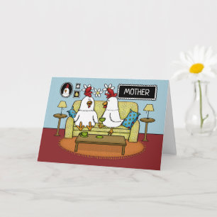 Carte Fête des mères de fille Deux poules sur le canapé