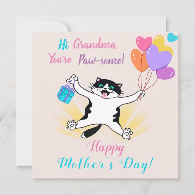 Carte Fête des mères de grand-mère mignonne Kitty Ballon (Devant)