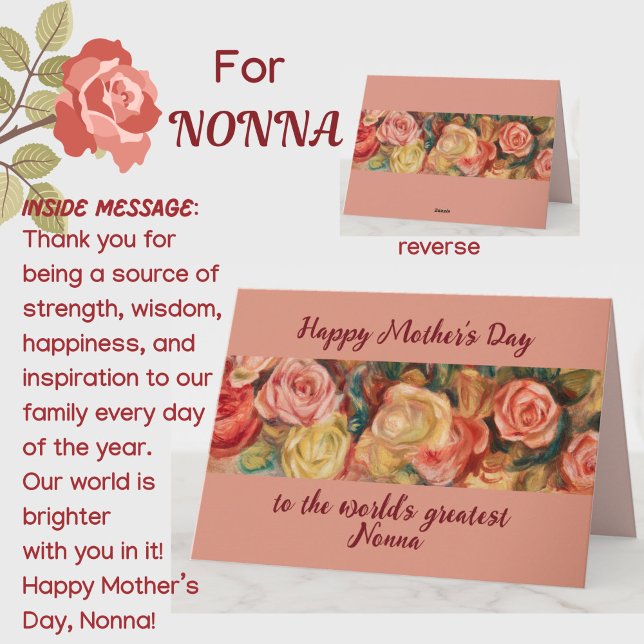 Carte Fête des Mères de 'Grande Vierge' Italie Grand-mèr (A beautiful floral roses Mother's Day card for your special Italian Nonna grandmother! Customizable.)