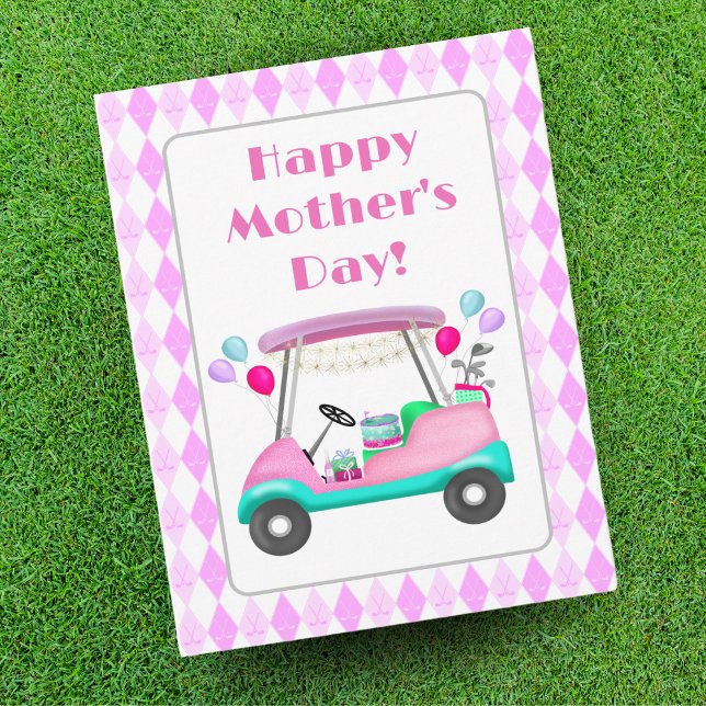 Carte Fête des Mères de la Fête du Panier de golf fémini (A Happy Mother's Day golf card! For the golfing Mother who always has her eye on the ball!)