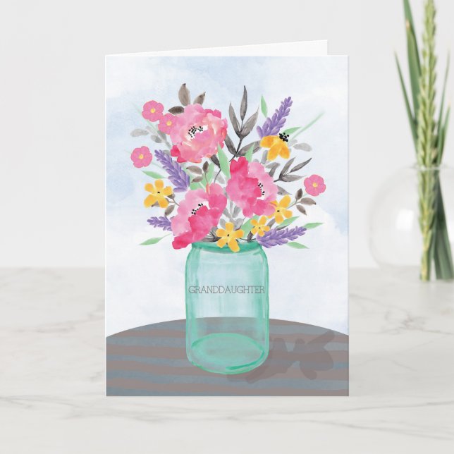 Carte Fête des mères de la petite-fille Jar Vase avec fl (Devant)