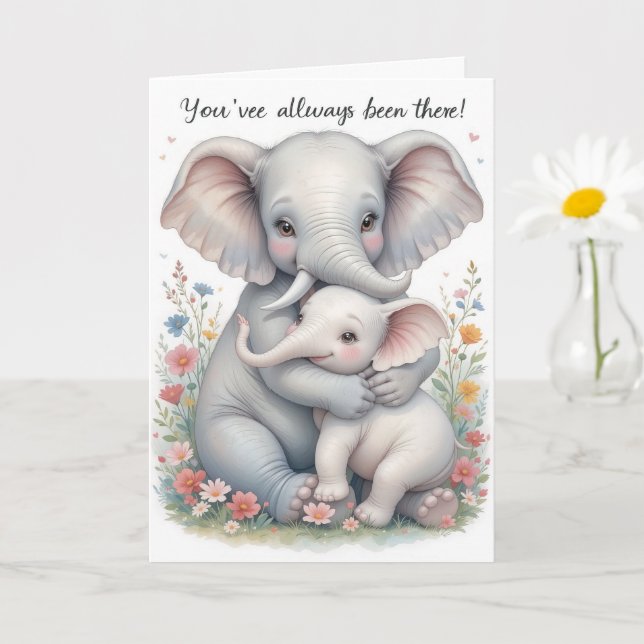 Carte Fête des mères des bébés éléphants de porc (Petite plante)