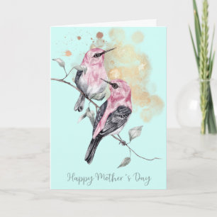 Carte Fête des mères des colibris roses et Turquoises