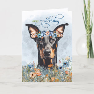 Carte Fête des Mères Doberman et Fleurs Sauvages