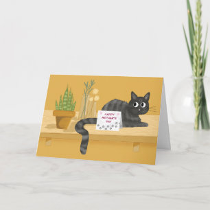 Carte Fête des mères drôle Chat sur table avec Plante