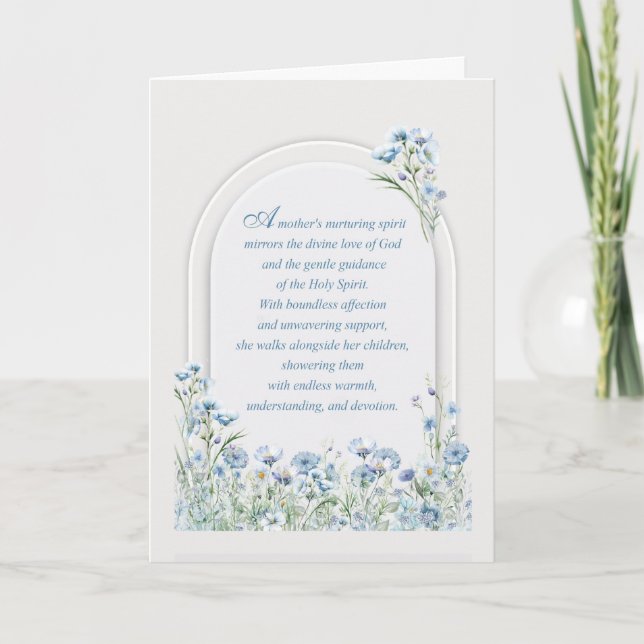 Carte Fête des Mères Élégant Amour Religieux Dusty Blue (Devant)