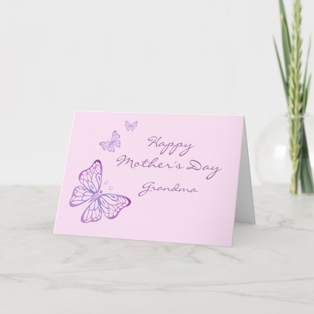 Carte Fête des Mères Élégant Papillons de jardin rose (Devant)