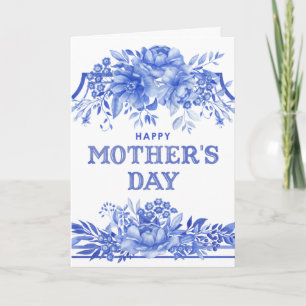 Carte Fête des Mères en Aquarelle Bleue et Blanc