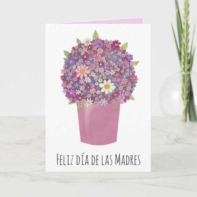 Carte Fête des Mères Espagnole joyeuse Bouquet rose (Devant)