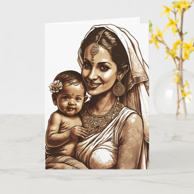 Carte Fête des mères et des bébés indiens (Fleur jaune)