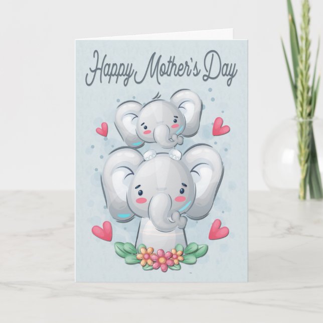 Carte Fête des mères et des enfants éléphants (Devant)