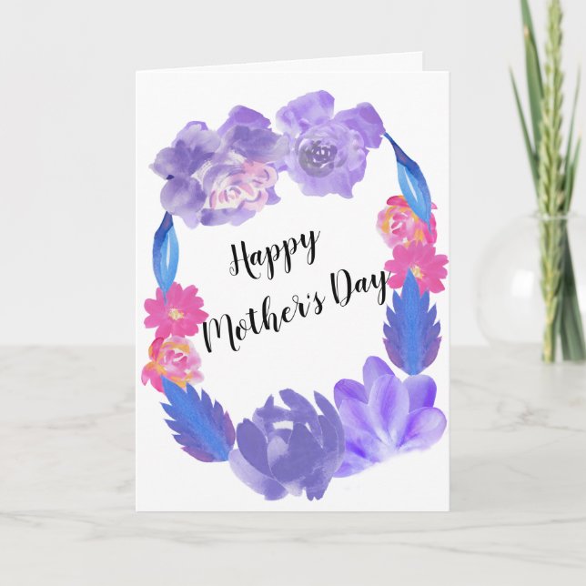Carte Fête des Mères Fleur Bleu Floral Design Personnali (Devant)