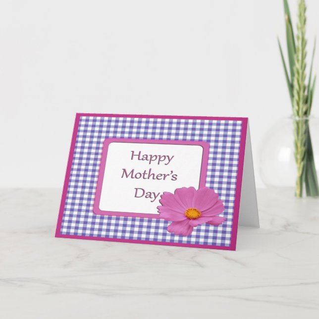 Carte Fête des Mères Fleur violette et En vichy design (Devant)