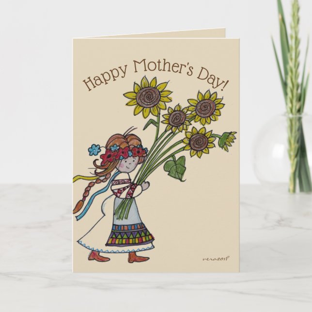 Carte Fête des mères Fleurs de soleil Ukrainienne Fille  (Devant)