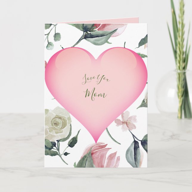Carte Fête des mères Floral Moderne rose Coeur personnel (Devant)