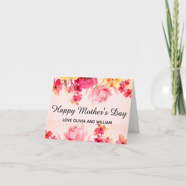 Carte Fête des mères florale rose aquarelle  (Devant)
