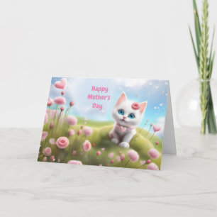 Carte Fête des mères Général avec Cute White Kitten