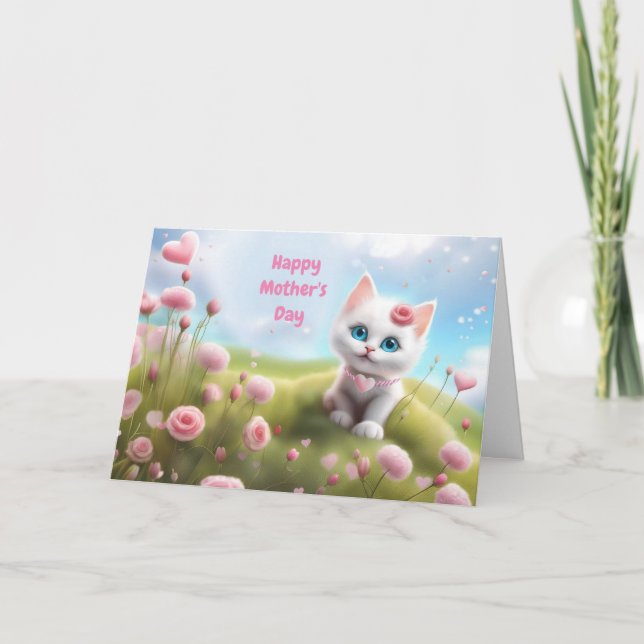 Carte Fête des mères Général avec Cute White Kitten (Devant)