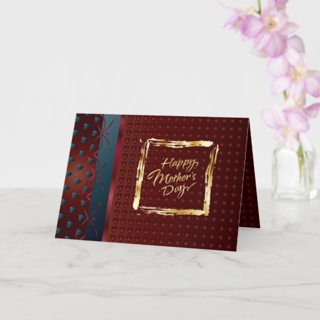 Carte Fête des Mères Gold Lettering Elégant Coeurs pourp (Orchidée)