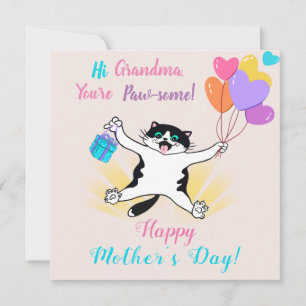 Carte Fête des mères grand-mère Chat mignon Ballons colo