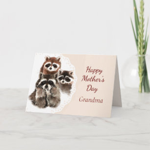 Carte Fête des mères Grand-mère Cute Raccoon Famille Ani