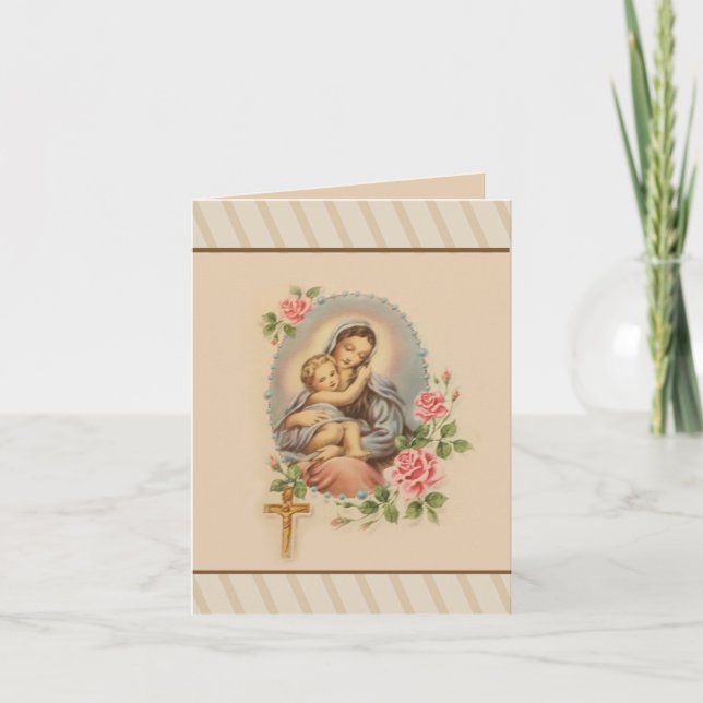 Carte Fête des mères Jésus Marie Roses Rosaire (Devant)